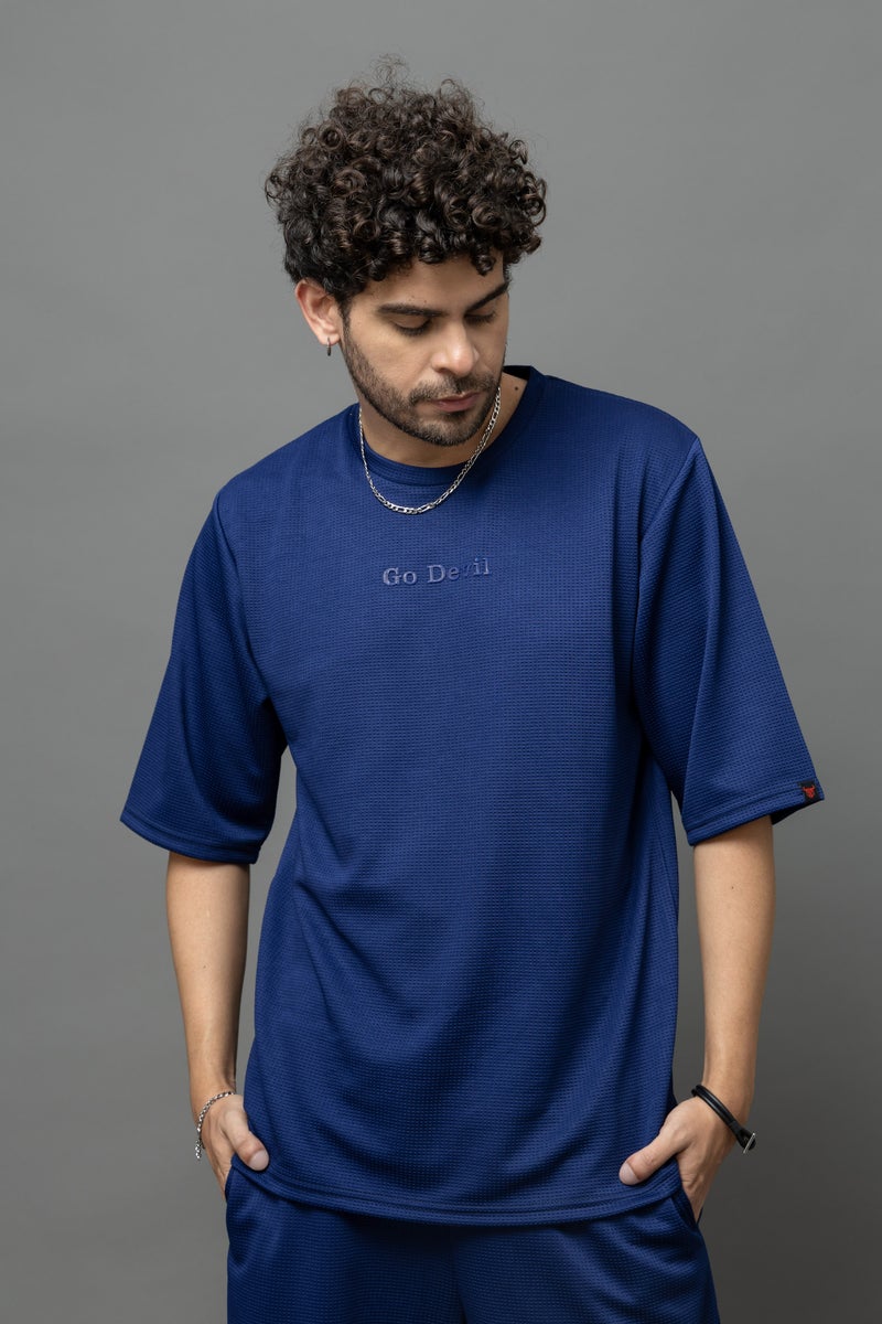 Go Devil Blue Textured T-Shirt and Pant Set for Men - Image 3